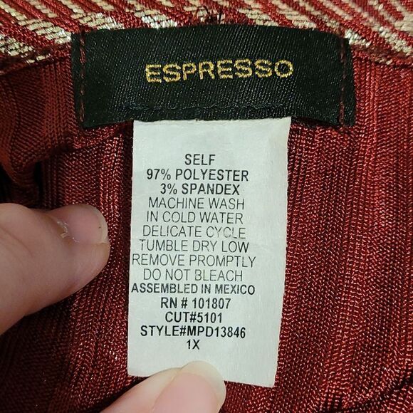 Espresso red and Metallic gold shimmer striped dress - Picture 5 of 6